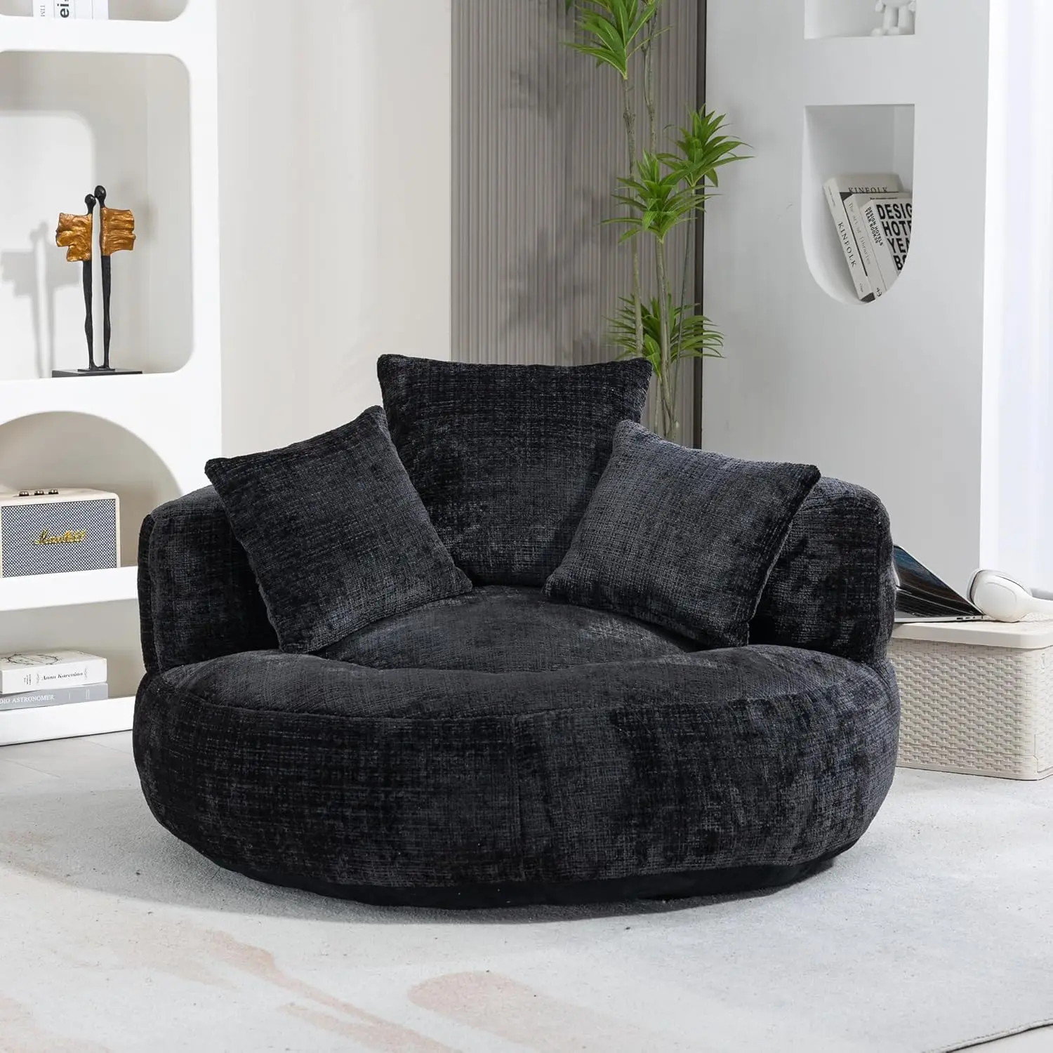 Hanxin Bean Bag Chair Sofa With Pillows, Beanbag Lazy Chair For Living Room, Stuffed Round Sofa Chair Fluffy Sofa Bed, With