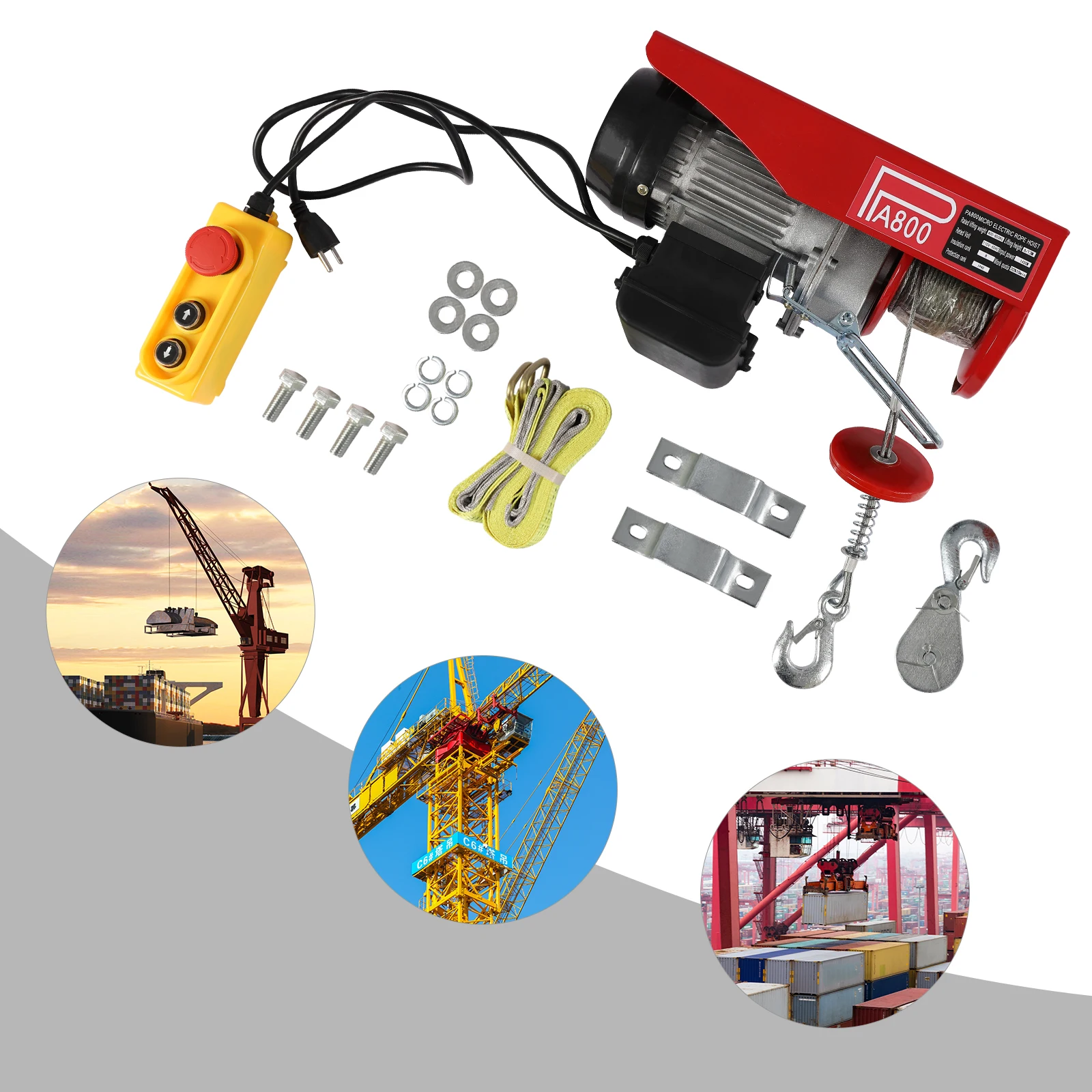 Electric Winch, Electric Hoist, Hoist Crane 800kg Mini US Plug Durable Emergency Stop 2 Lifting Straps for Workshop Warehouse Lifting