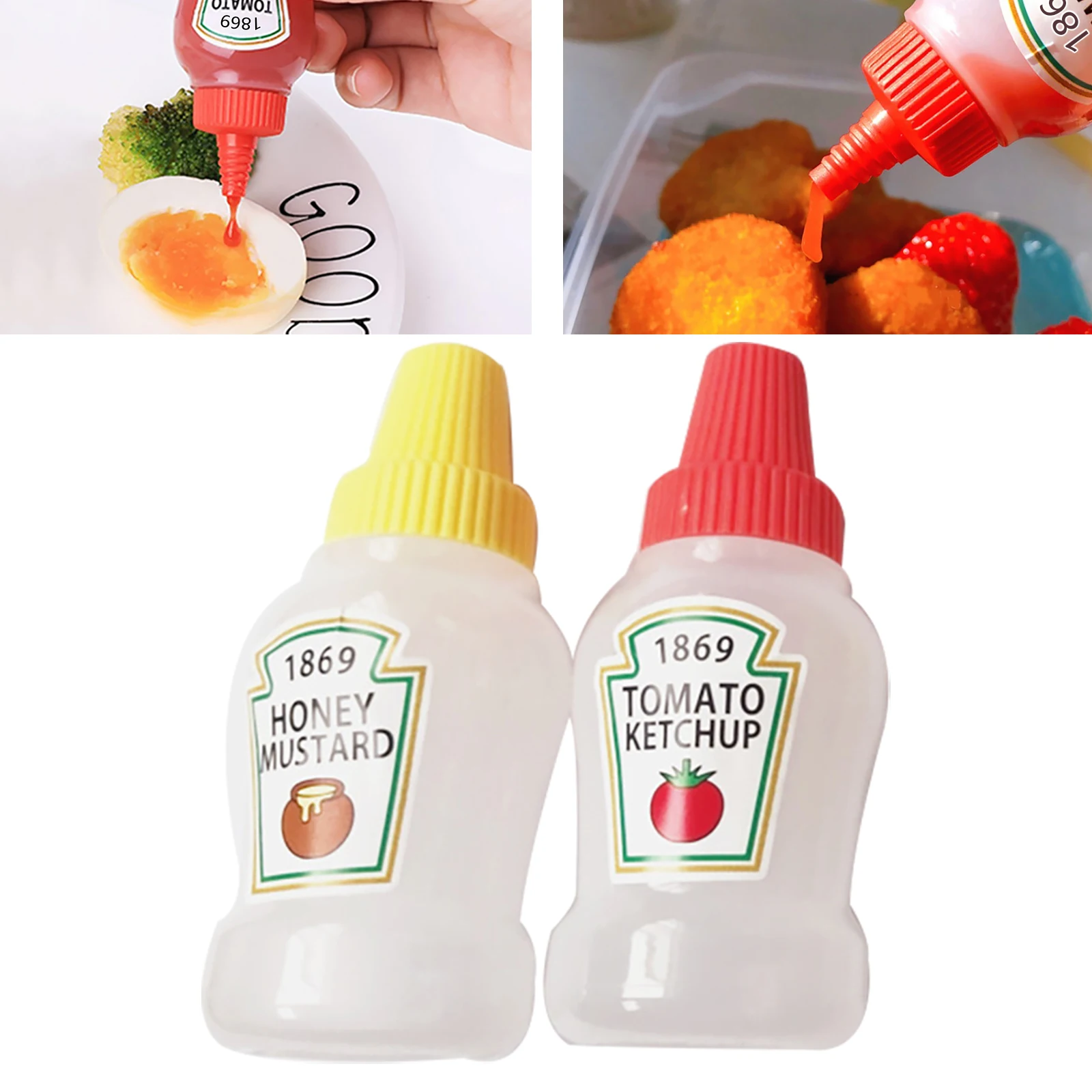 Mini Garrafa De Ketchup De Tomate, Recipiente Portátil De Molho Pequeno, Molho De Salada, Recipientes Despensa para Bento Box, 25ml, 2Pcs por Conjunto