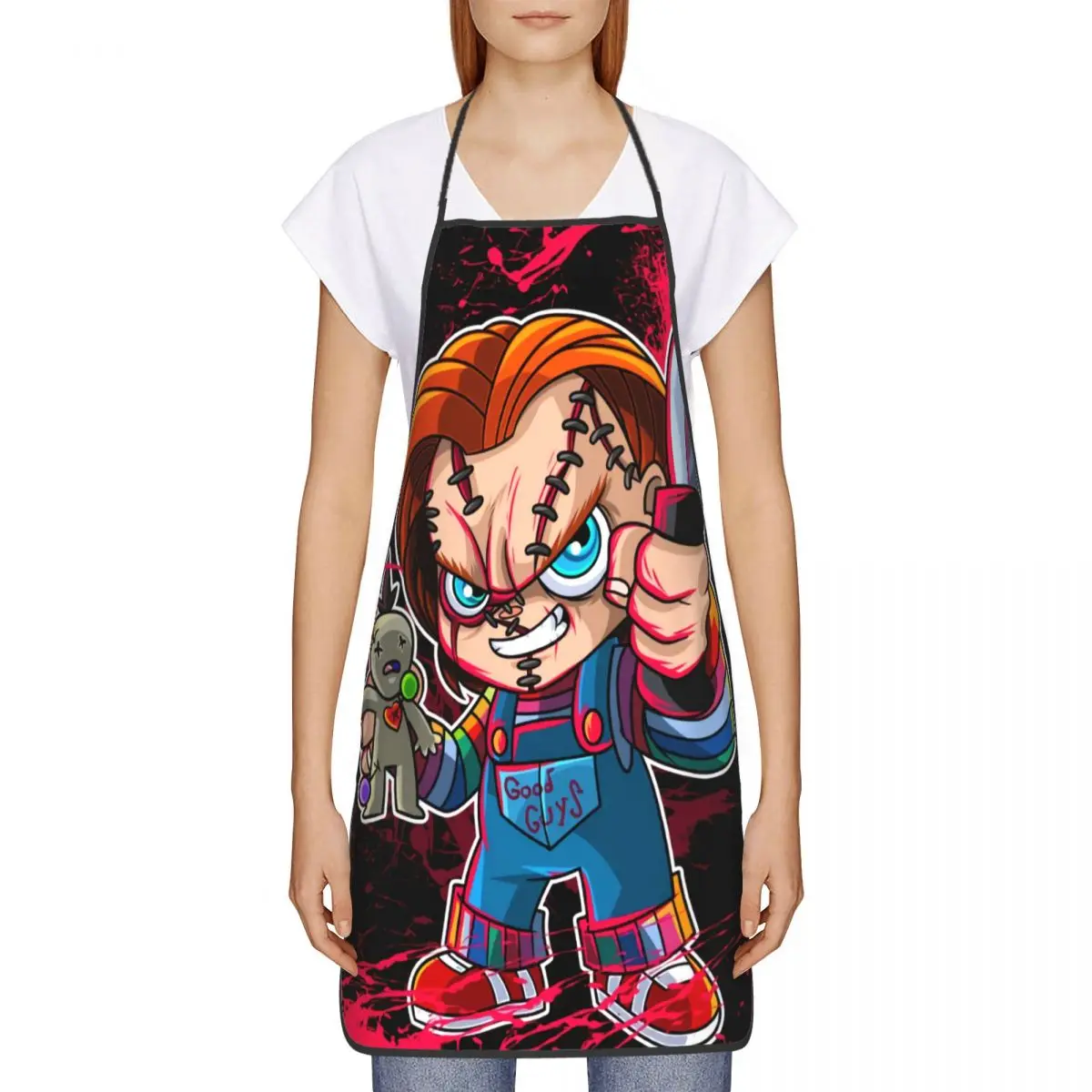 Child's Play Chucky Apron Women Men Unisex Bib Horror Cartoon Cooking Kitchen Tablier Cuisine Chef Gardening