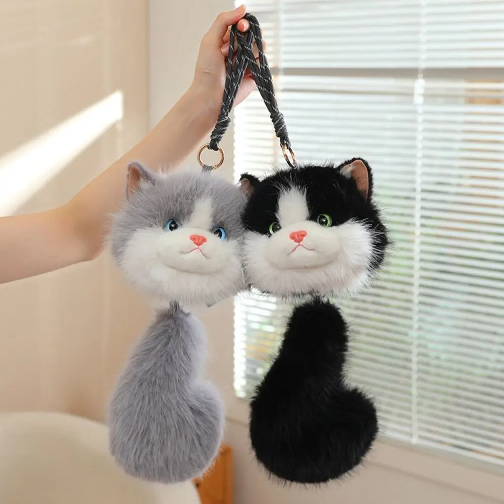 33CM Cat Plush Keychain Cute Long Tail Ragdoll Cat Stuffed Keychain Soft Plush Fluffy Stuffed Animal Doll Backpack Decor