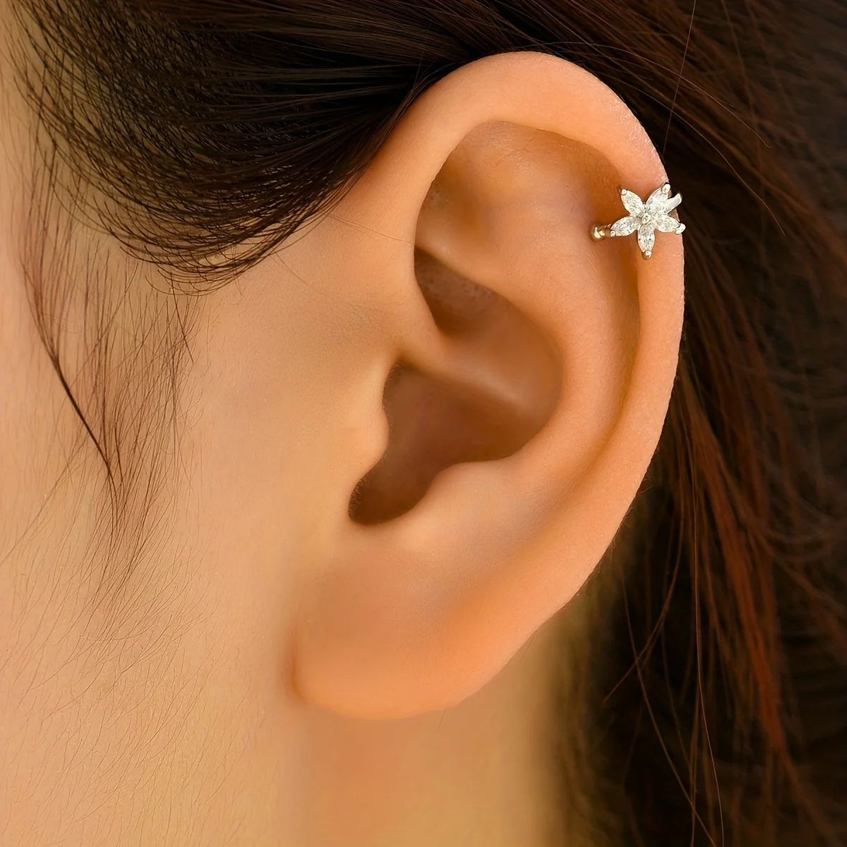 Glamour Lady exquisite simple zircon set flower earrings banquet jewelry