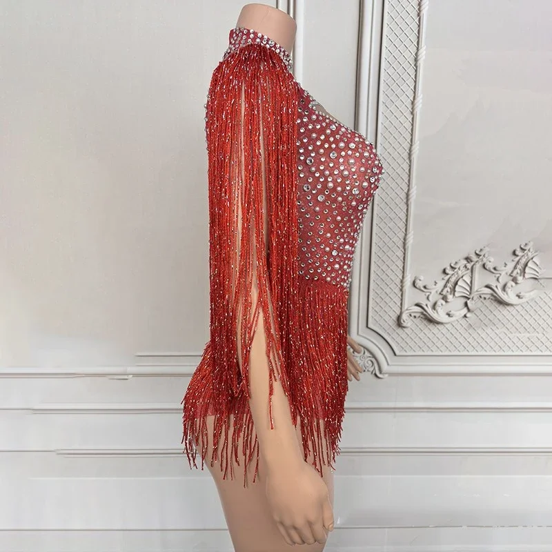 Ropa de fiesta para discoteca Ds Dj, ropa de Gogo, mono con diamantes de imitación, traje de Drag Queen rojo y azul, traje de baile de Jazz para mujer