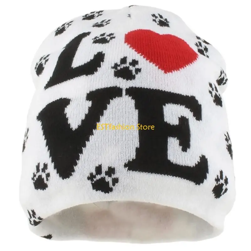 Y5GC Stretchy Knitted Pullover Cap 2000s Heart Jacquard Design Winter Autumn Hat For Men Women Teens Outdoor Activity Headwear