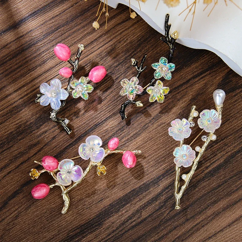 1pc novo requintado flor de ameixa ramo de pêssego flor broche para roupas femininas casaco festa escritório jóias accessries presentes