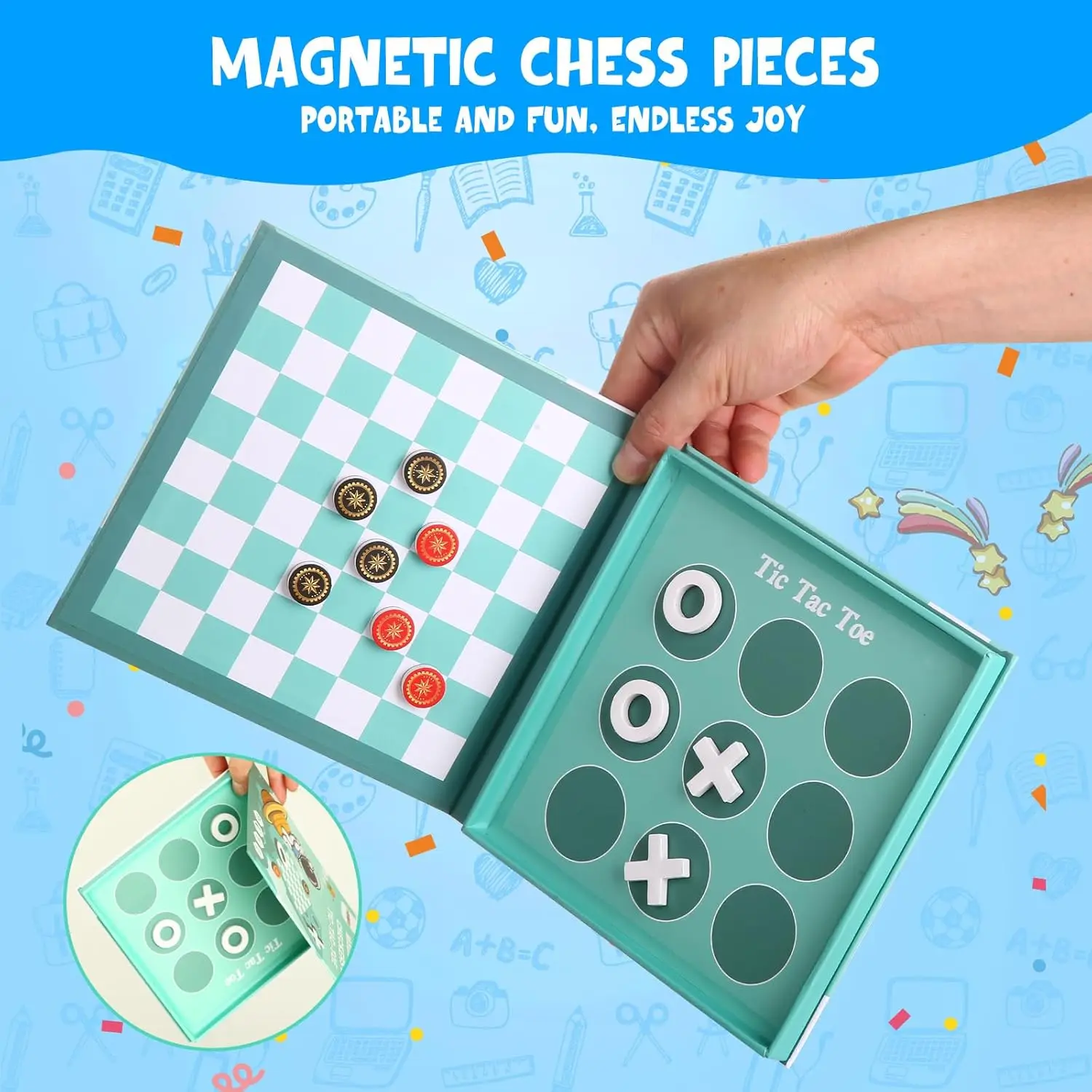 Gioco di dama magnetica 2 in 1 e Tic-Tac-Toe |   Gioco da tavolo da viaggio per bambini 3+