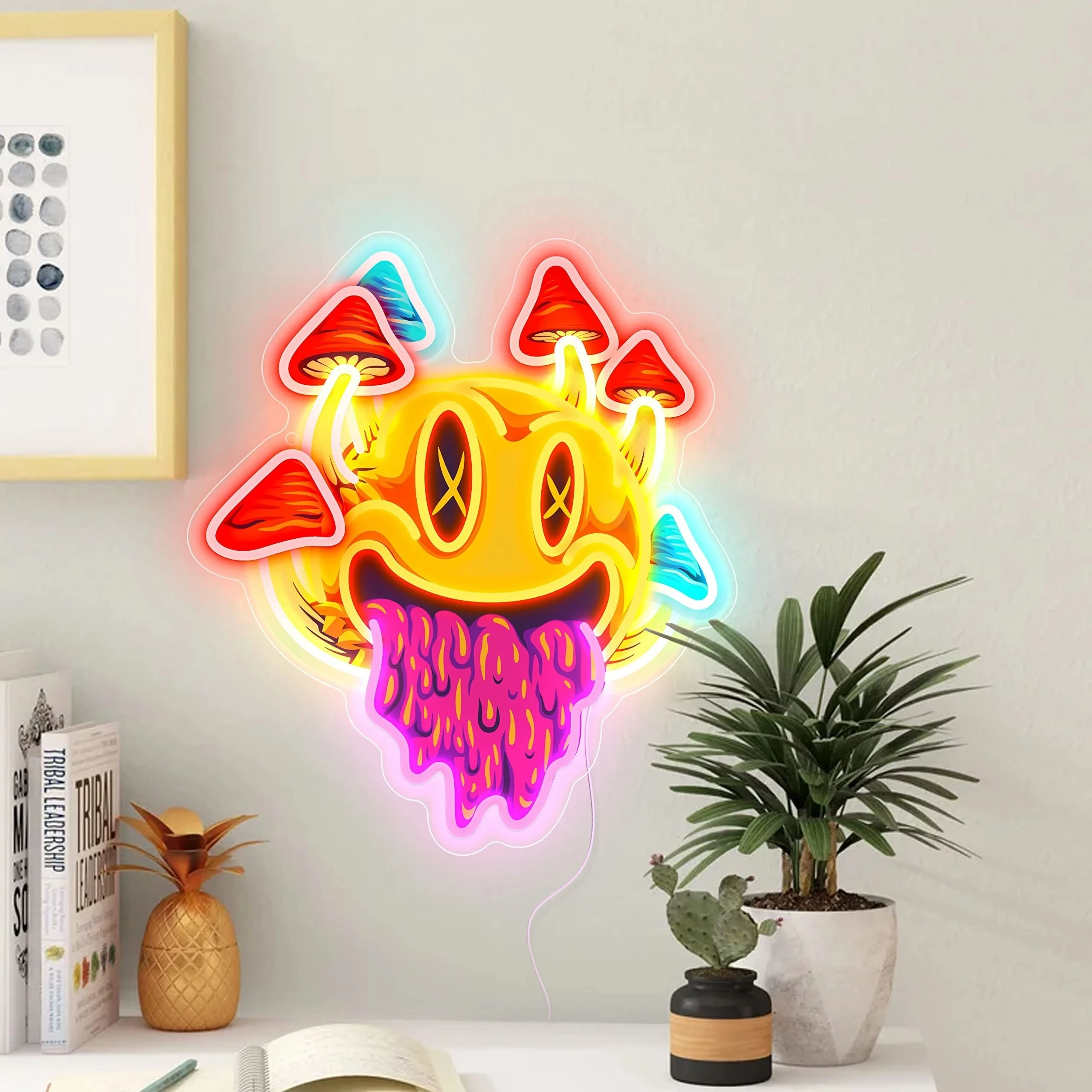 Smiling with Mushrooms Neon Sign, Unique Mushroom Decor, Aesthetic Room Decor Trippy Mushrooms Light for Halloween Parties