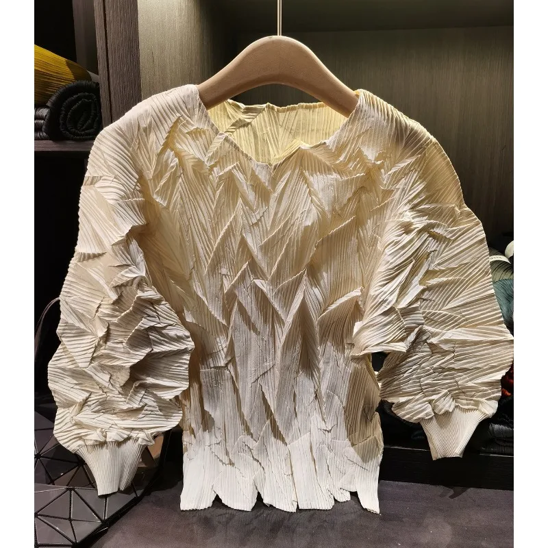 

Miyake Pleated T-shirt Plisse 2026 New Pleated Bat Seven Points Pleats Loose Plus Size Hundred Temperament Women's Fold Tops