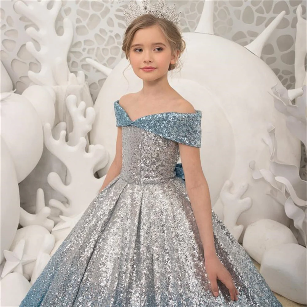 Wunderschöne Blumenmädchenkleider mit Schleife, Ball, Flügelärmeln, Prinzessin, kleines Kind, Hochzeit, Partykleid, Erstkommunion,