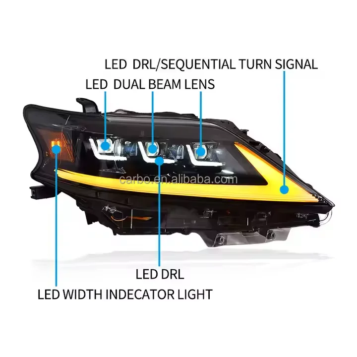 DK MOTION سيارة رئيس مصباح لكزس RX 2009-2015 المصباح DRL العارض عدسة ديناميكية LED بدوره إشارة اكسسوارات السيارات