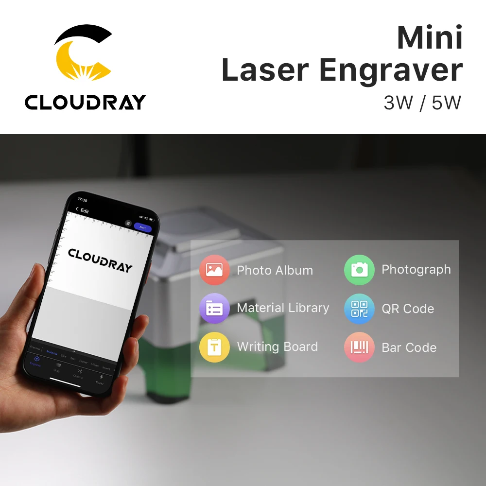 Imagem -04 - Cloudray-mini Máquina de Gravação a Laser Cnc Logotipo Rápido Mark Impressora Cortador Carpintaria Madeira Plástico Faça Você Mesmo 5000mw