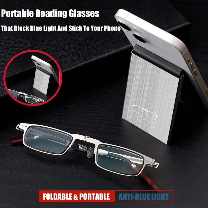 Ultradünne, faltbare Lesebrille aus Palisanderholz, tragbar, ultraleicht, Anti-Blaulicht-Brille, kompakt, mit Brillenetui