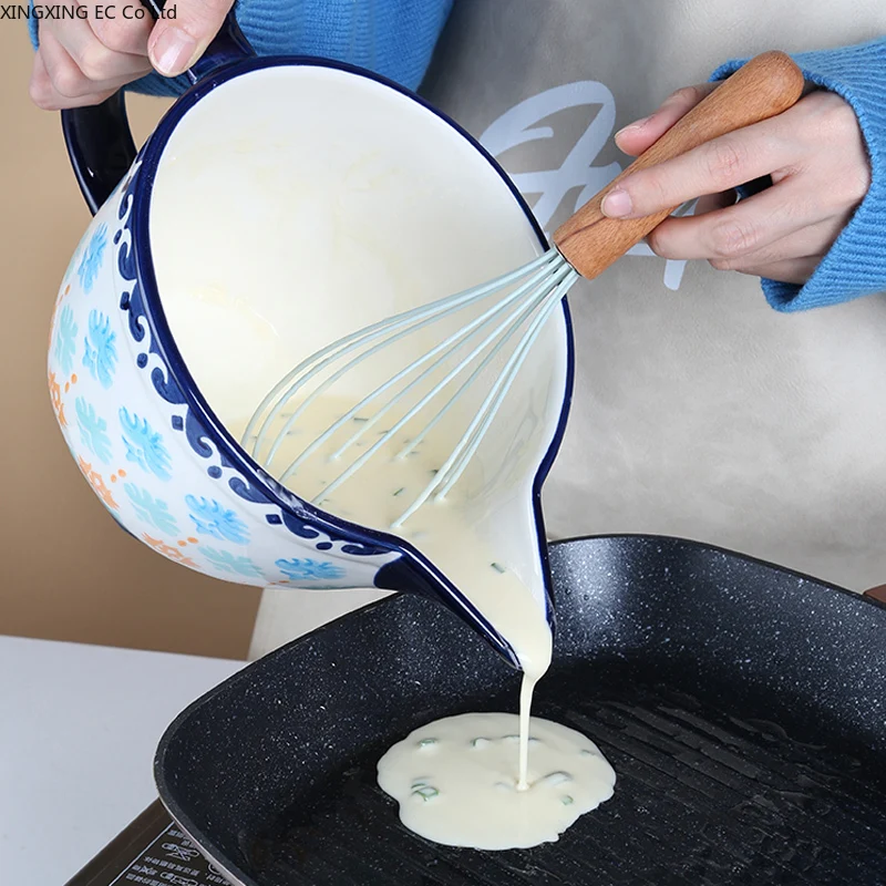 Household Handle Bowl, Ceramic Salad Mixing Bowl, 2000ml Large Capacity Egg Bowl, Kitchen Supplies, ramen，Baking Utensils