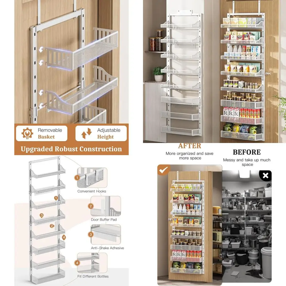 

Over the Door Pantry Organizer 8-Tier, Large Metal Door Spice Rack with Adjustable Basket, 2 in 1 Wall Mount or Hanging Heavy-Du