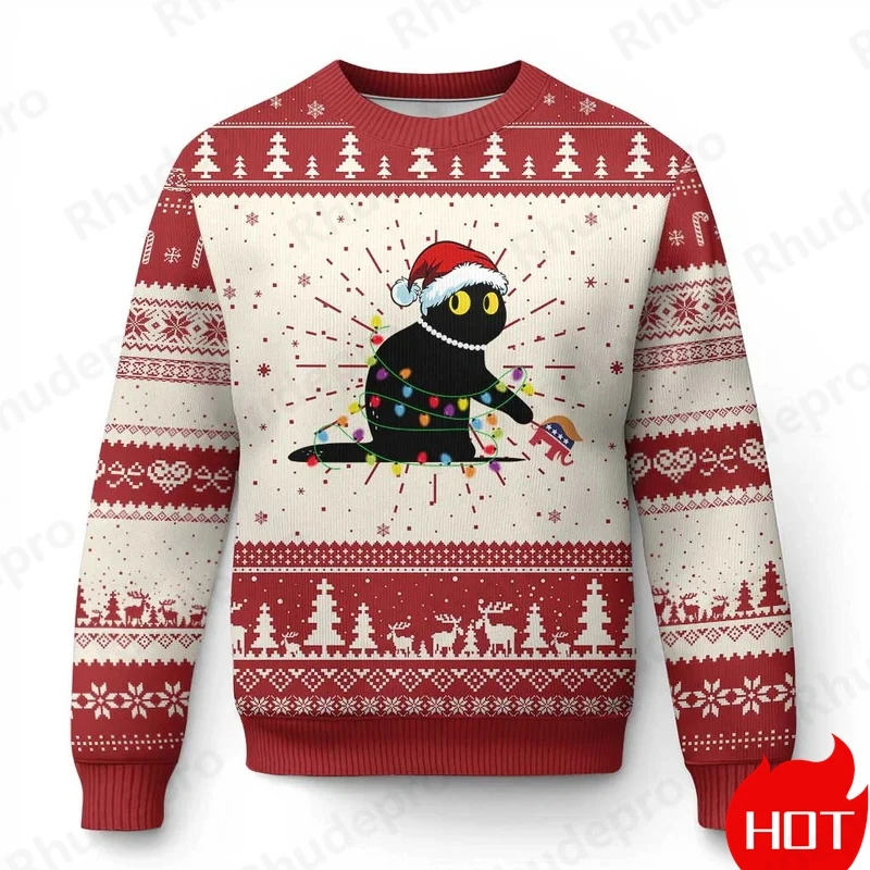 Funny Animal Cute Cat Graphic Ugly Christmas Sweater Fashion Pet Cat Dog Sweatshirts For Women Clothes Xmas Boy Gift Pullovers