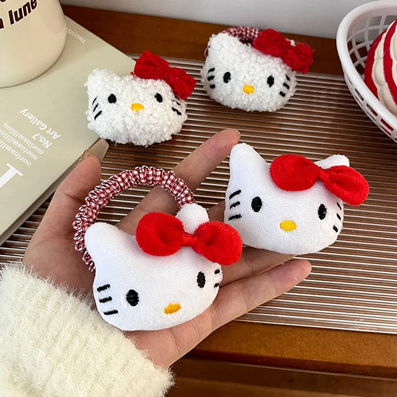 Sanurgente-Barrettes en peluche mignonnes pour filles, cravates élastiques, épingle à cheveux de dessin animé Kawaii, accessoires de mode, Hello Kitty, doux, cadeau