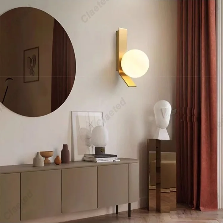 Nordic Creative Minimalist LED Wall Lamp Wrought Iron Glass Design Home Decorative Lighting for Living Room Bedroom Hallway