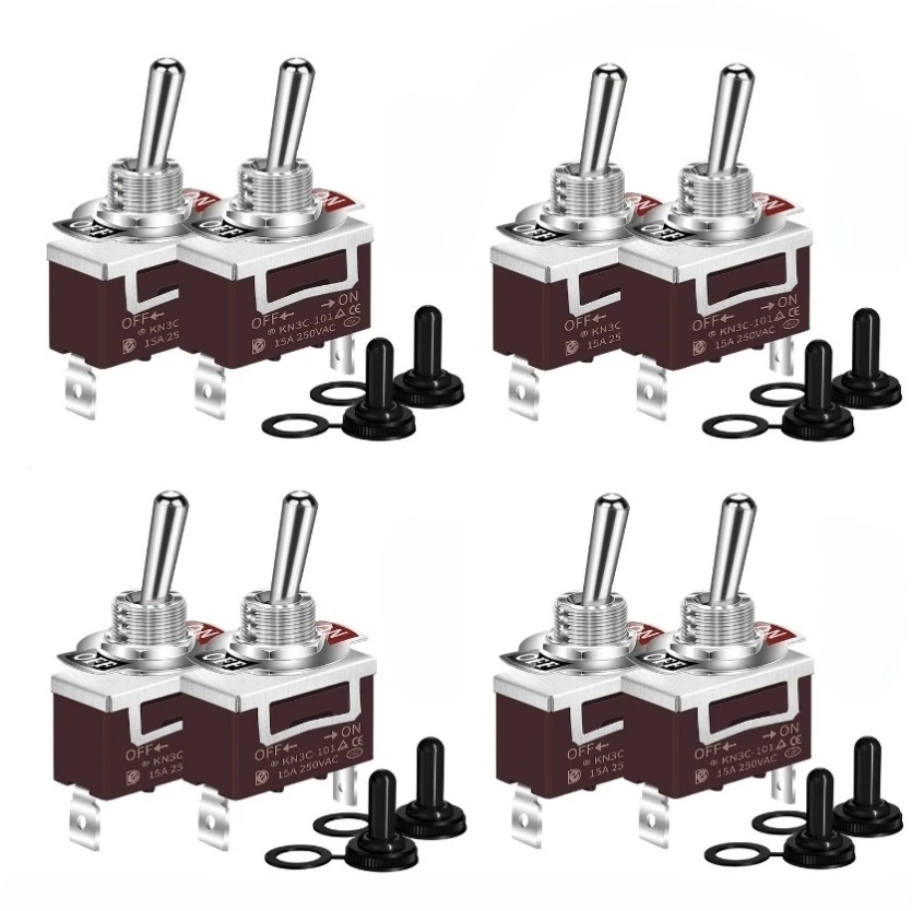 สวิตช์แบบกด KN3C-101 2 ขา SPDT 15A 250VAC ฝาครอบกันน้ำ เปิด-ปิด คันโยกโลหะ สำหรับอุปกรณ์ไฟฟ้าและเครื่องมือ