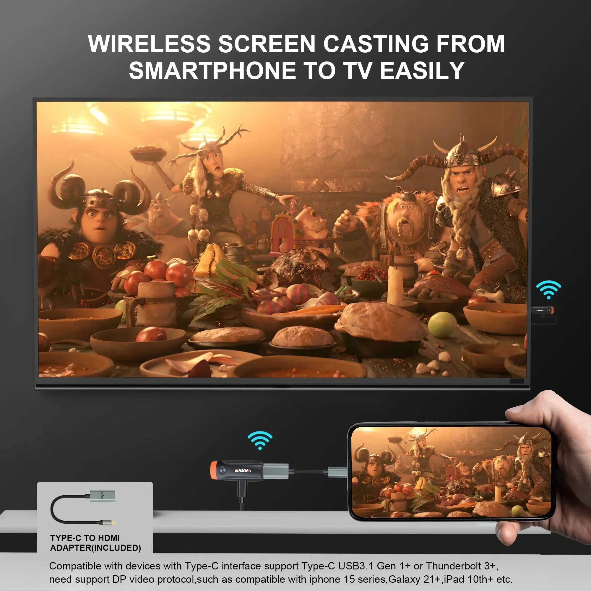 

60 м беспроводной HDMI удлинитель аудио-видео экран зеркало типа C адаптер дисплея для Iphone 15 Huawei Mate60 камера ноутбук ПК к телевизору