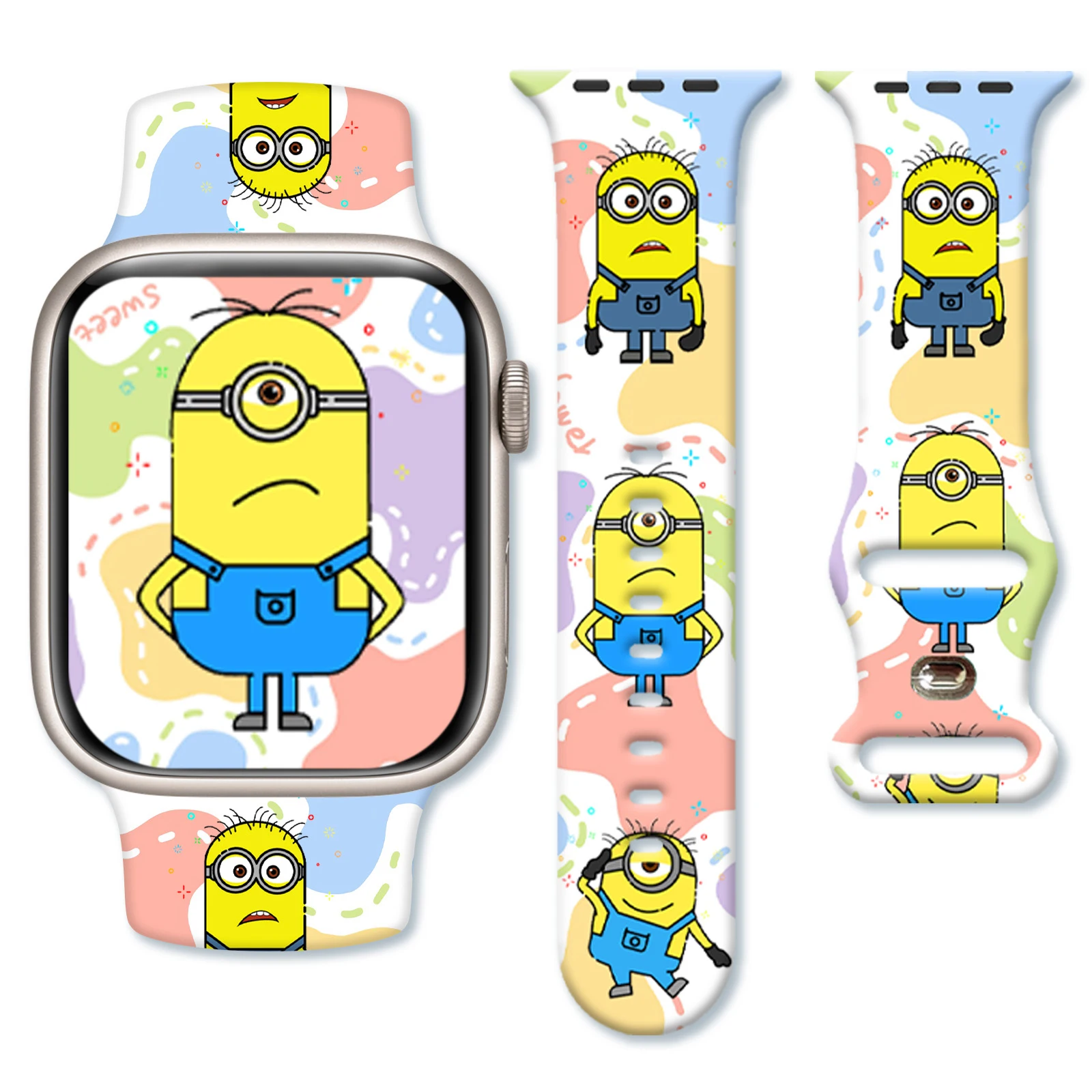 

Happy minions for Apple for Apple Watch 11 10 9 8 7 Silicone Band Replacable Bracelet for iWatch 46mm 42mm 41mm 40mm Watchband
