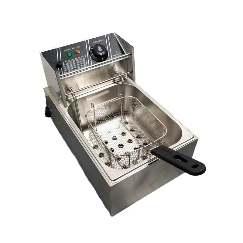 상업용 전기 카운터탑 6L 1탱크 튀김기 (1바구니) 치킨 & 감자튀김 스낵바용 스테인리스 스틸
