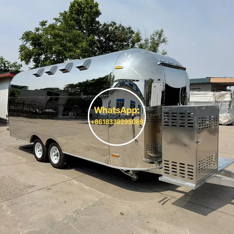 5.6 Meter Mobile Stainless Steel Kitchen Air Stream Food Truck Snack and Chip Display Snack Cart Towable Fast Food Trailer