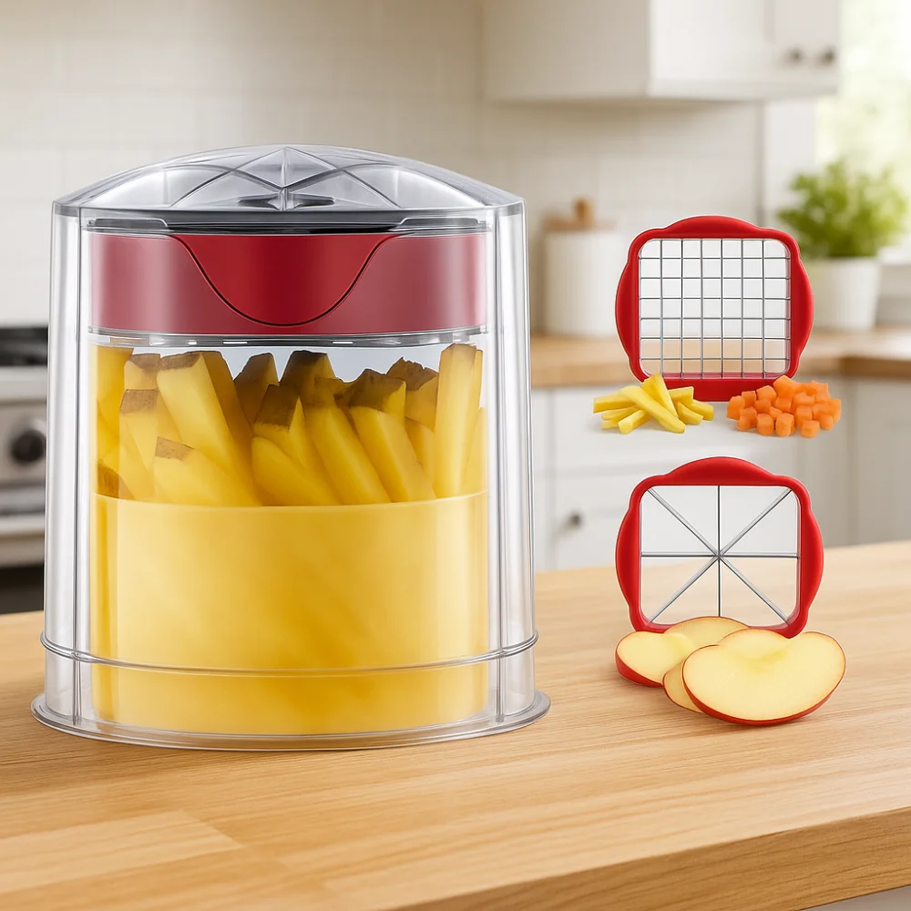 

Manual French Fry Potato Cutter Hand Press Labor-saving Vegetable Grid Slicer with Container Efficient Fruit Cutter Kids