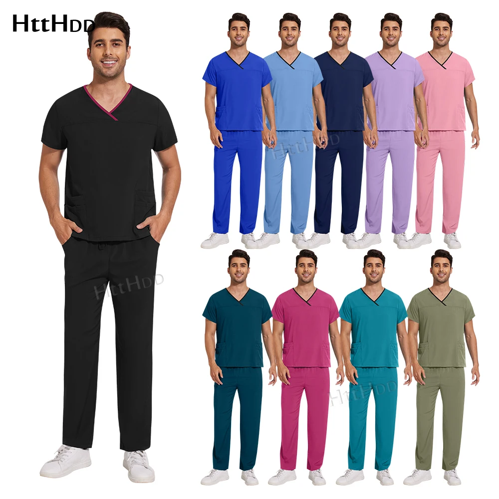 

Short Sleeve Hospital Scrub Suit Tops Nursing Scrubs Sets Medical Hospital Nurse Uniforms Unisex Medical Clothes Women Men Scrub