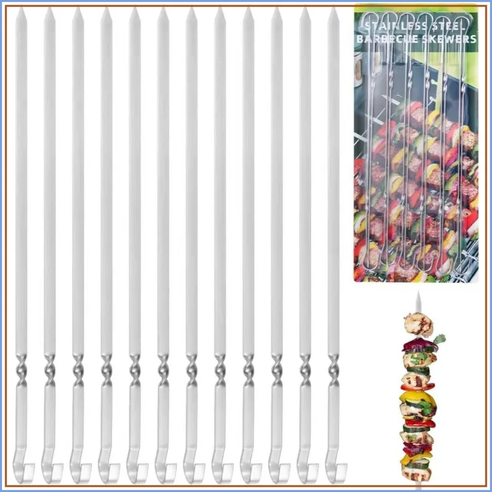 14" Metal Skewers for Grilling with Gift Package, Stainless Steel Flat Kabob Skewers, Reusable BBQ Skewers for Kebab Barbecue Grill
