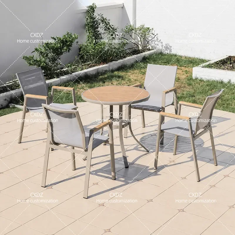 Outdoor WPC Table and Chair Set Waterproof Sunproof Square Patio Furniture for Garden Balcony Courtyard Leisure