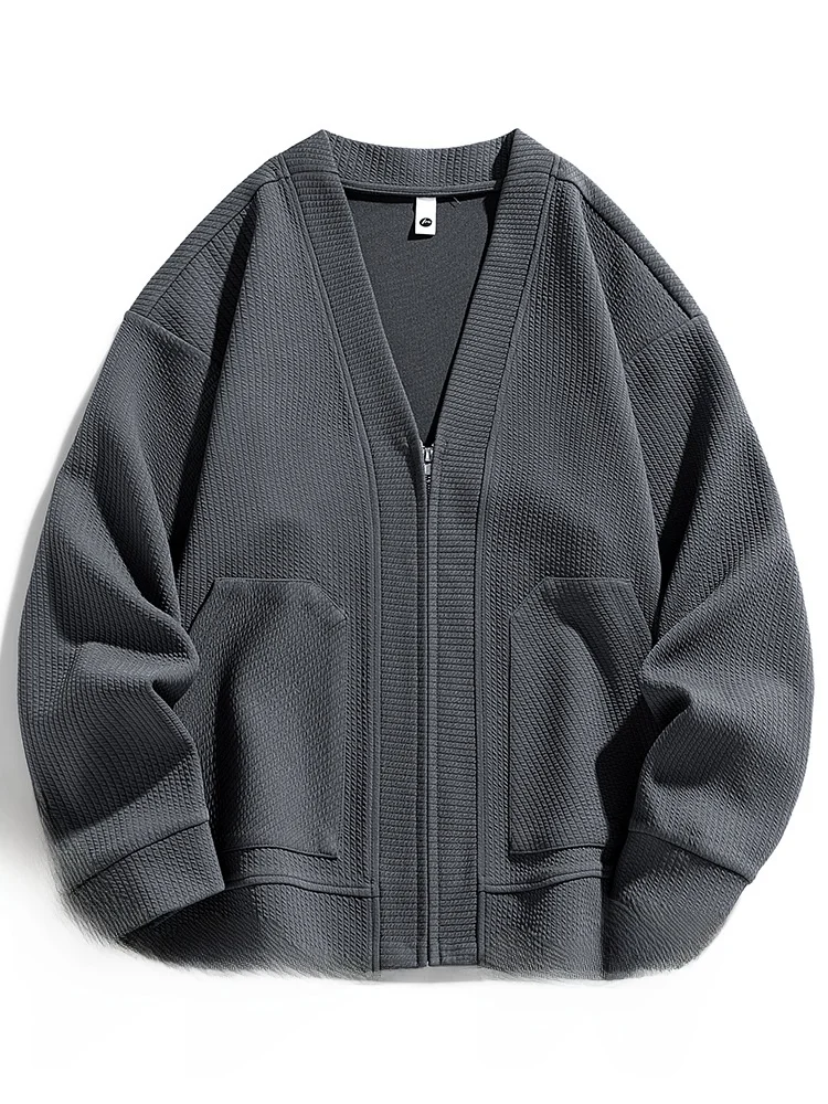 

Extra Large Knitted Men's Sweater V-Ne Loose Base Layer plus Size Elastic Fiber Busin Casual Spring Long Sve Coat