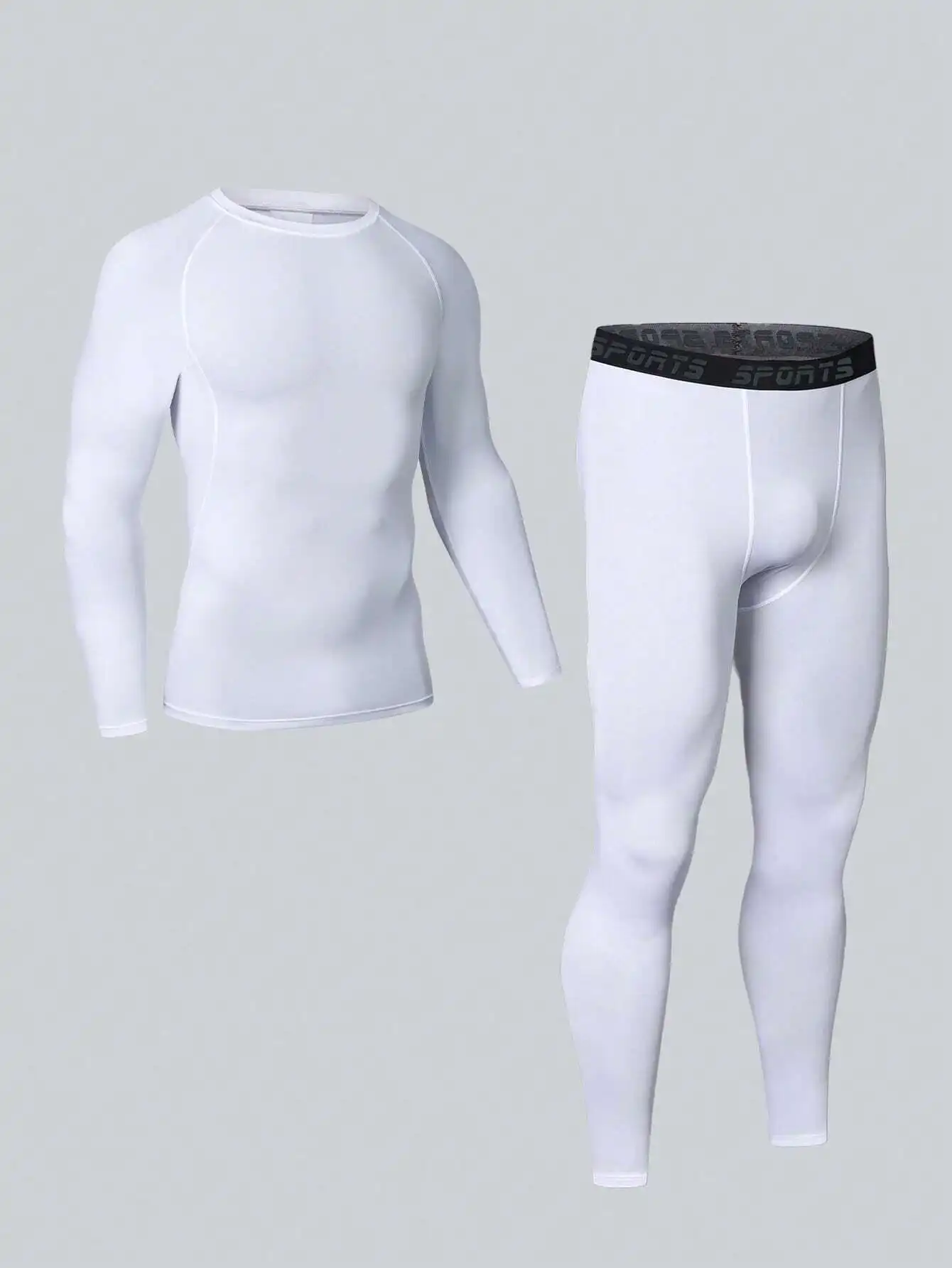 

Мужской комплект для фитнеса: белая компрессионная футболка с длинным рукавом и обтягивающие брюки