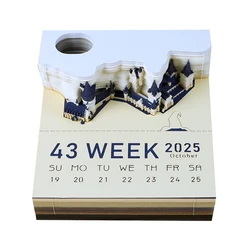Omoshiroi-Bloc de notas de bloque 3D, calendario 3D, Bloc de notas de papel, Bloc de notas adhesivas, Castillo de Howarts, regalo de Navidad, 2024