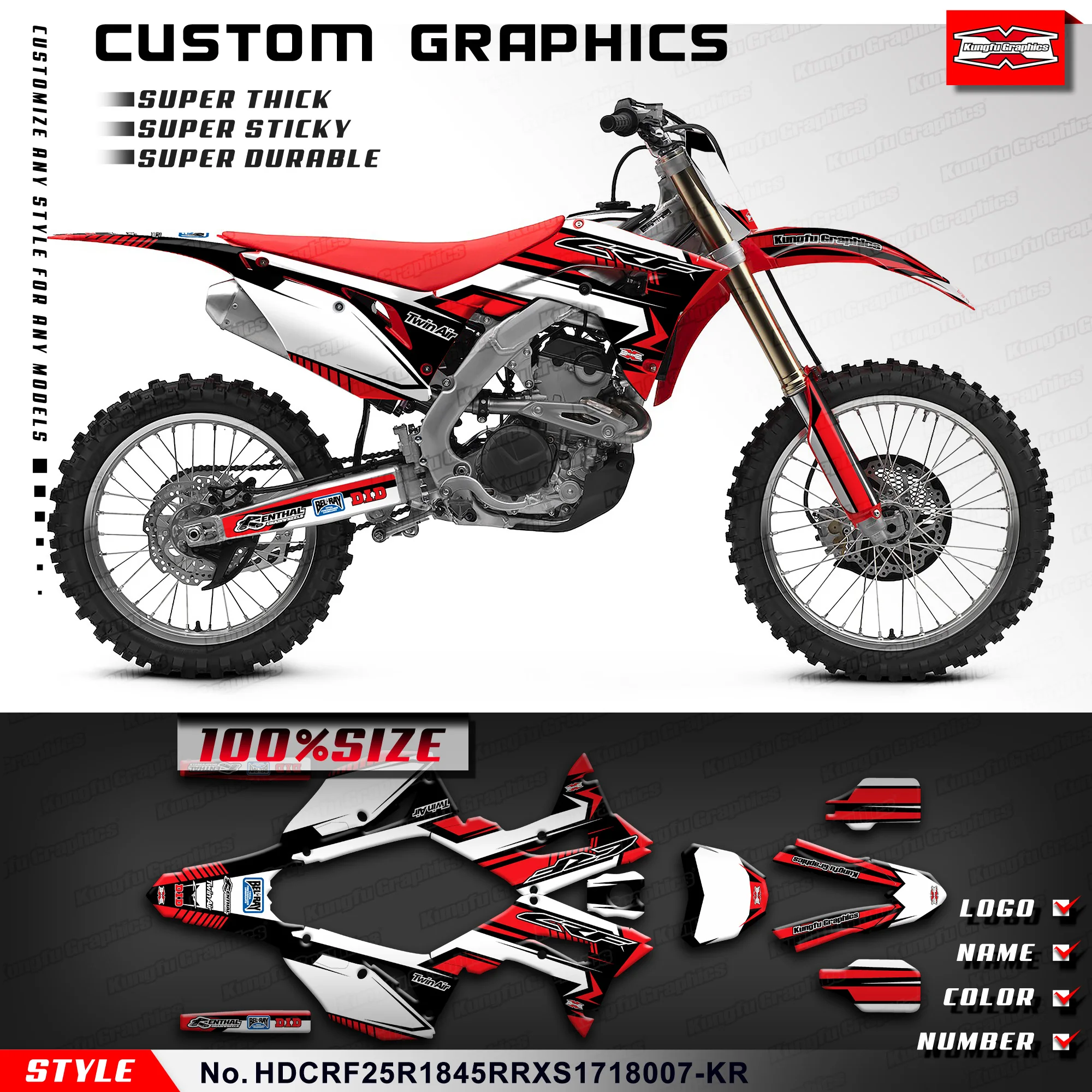 

KUNGFU GRAPHICS Stickers Complete Adhesive Decals for Honda CRF250R CRF450R 2017 2018 2019 2020 2021, HDCRF25R1845RRXS1718007-KR