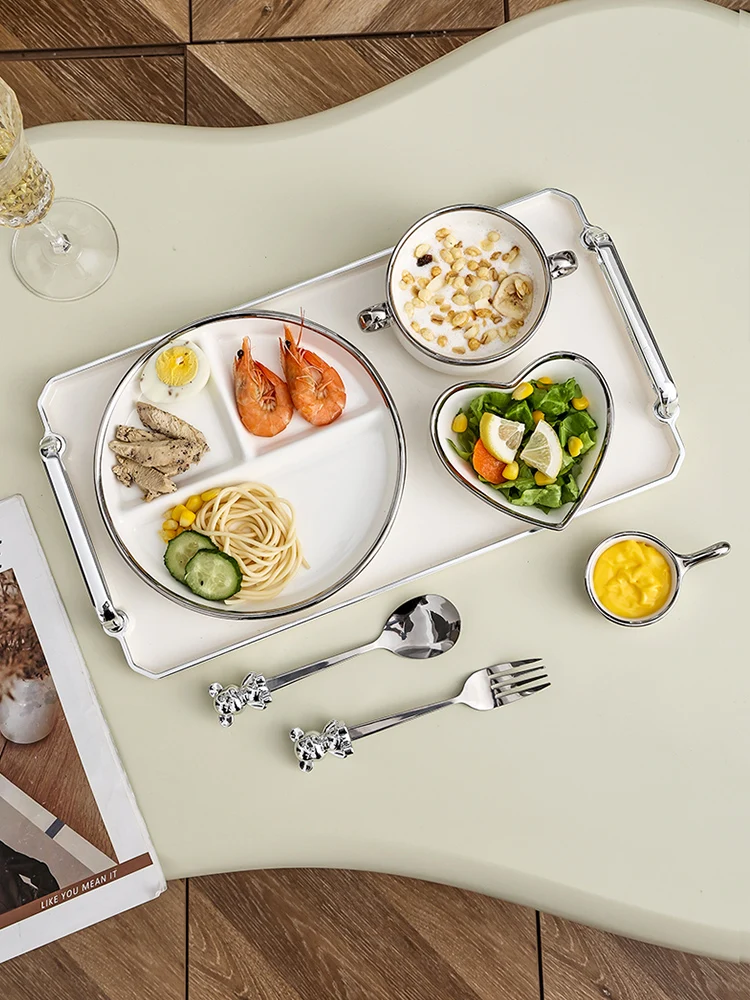 

YD Porcelain Ceramic Dining Set Ins Grid Plate Separator with Tray Nordic Style Home Use Combination round Shape Trend