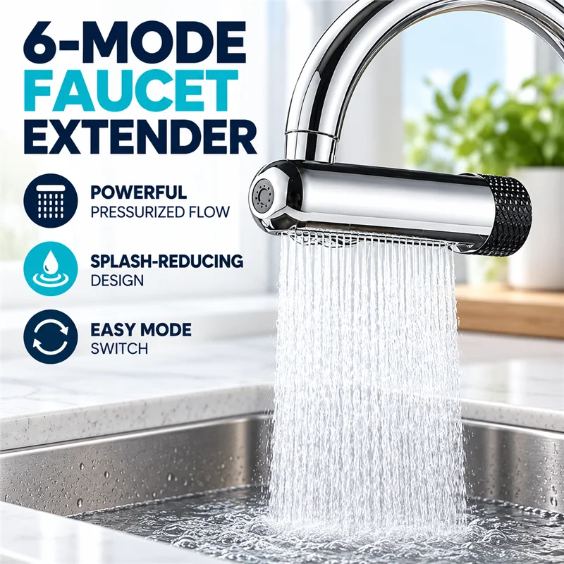 720° Rotatable Kitchen Faucet Extender 6‑Modes Multi‑Function Anti‑Splash Tap Aerator Waterfall Spray Sink Water Saving Nozzle
