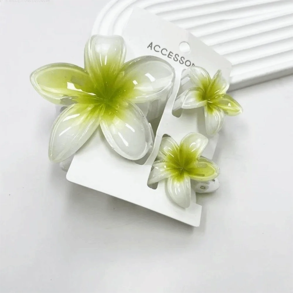 3Pcs/Set New Gradient Hair Claws Plumeria Flower Acrylic Hawaiian Flower Hair Clip Sweet Flower Clamp Ponytail Clip Summer