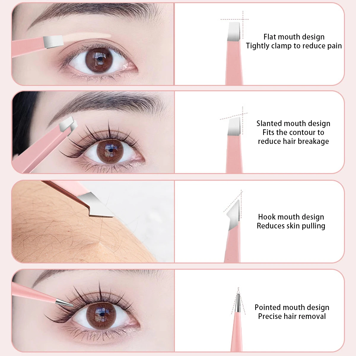 4 قطعة مجموعة ملاقط الحاجب المهنية فضي ووردي ملقط الحاجب مجموعة أدوات التجميل لنمو شعر الوجه إلى الداخل
