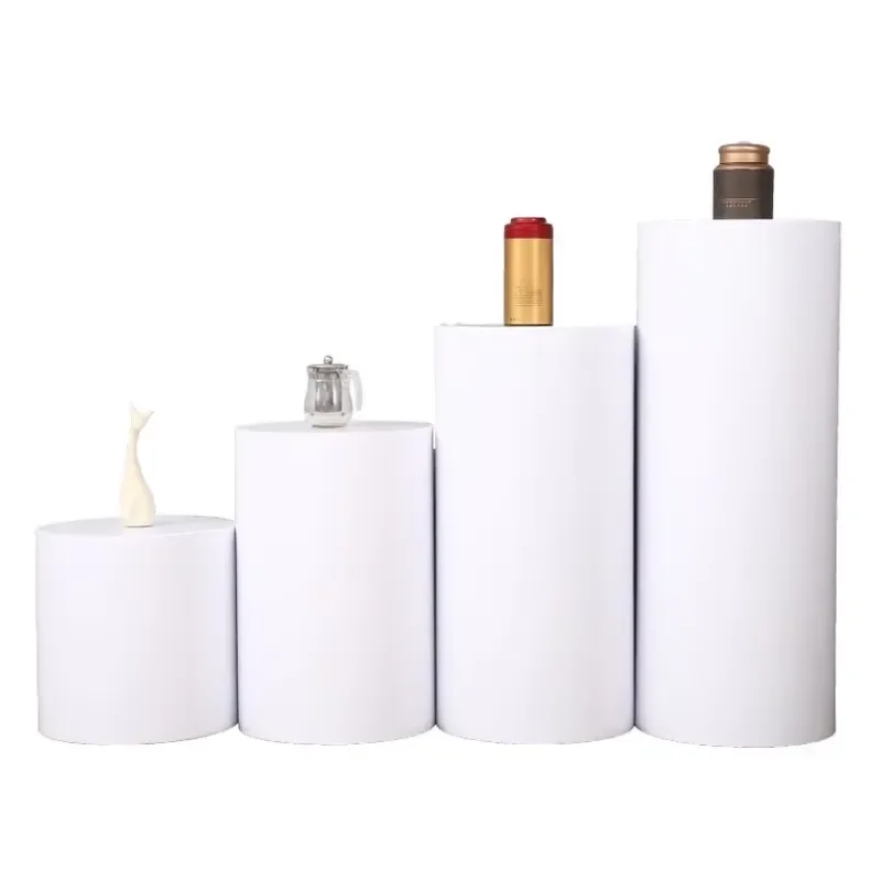 Custom Modern Wooden Wedding Clothes Jewelry Bag Decoration Stand Floor Display Cylinder Plinth Display Stands