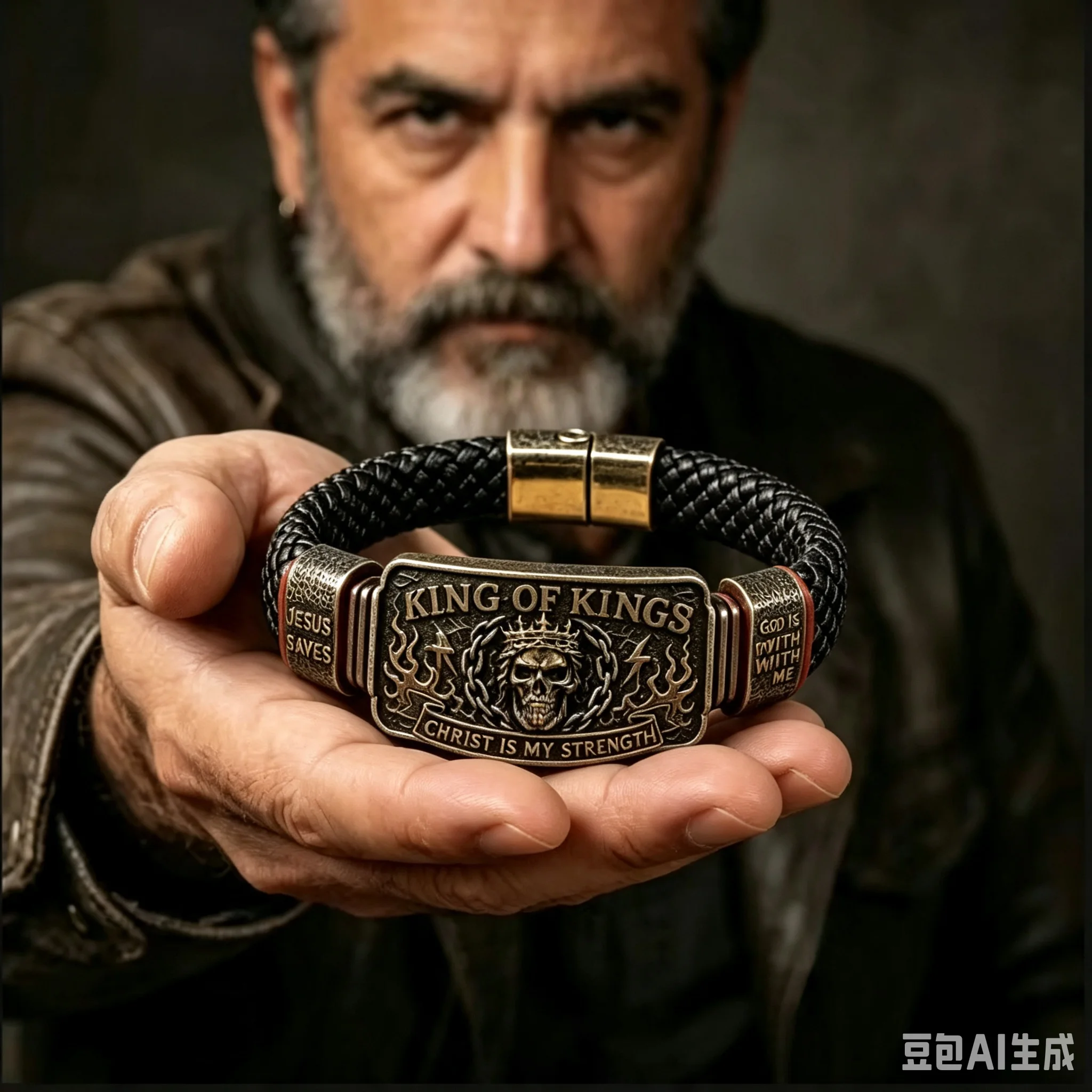 Fashion Braided Leather Decorative Bracelet King of Kings Faith Bracelet Religious Inspirational Wristband Gift for Men Husband