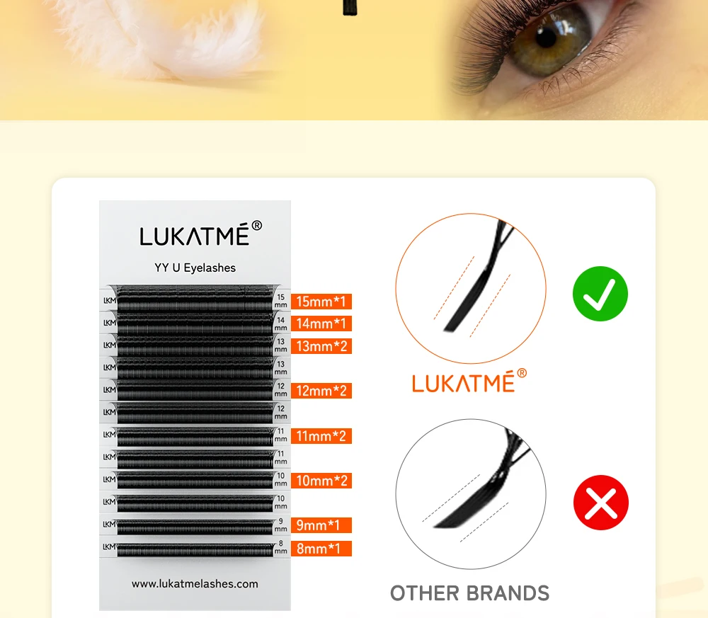 LUKATME U-YY Wimpernverlängerungen, flauschige, wispy, vorgefertigte Fächer, Schwarz/Braun, C/D-Curl, Easy Fan 2D UU Wimpern 8-15mm für den Salon – Detail 5