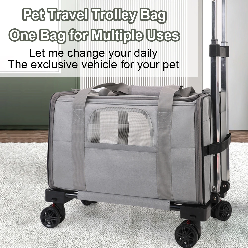 Pet Trolley Bag Detachable Rolling Carrier for Small Dogs Cats Portable Travel Carrier with Telescopic Handle and Shoulder Strap