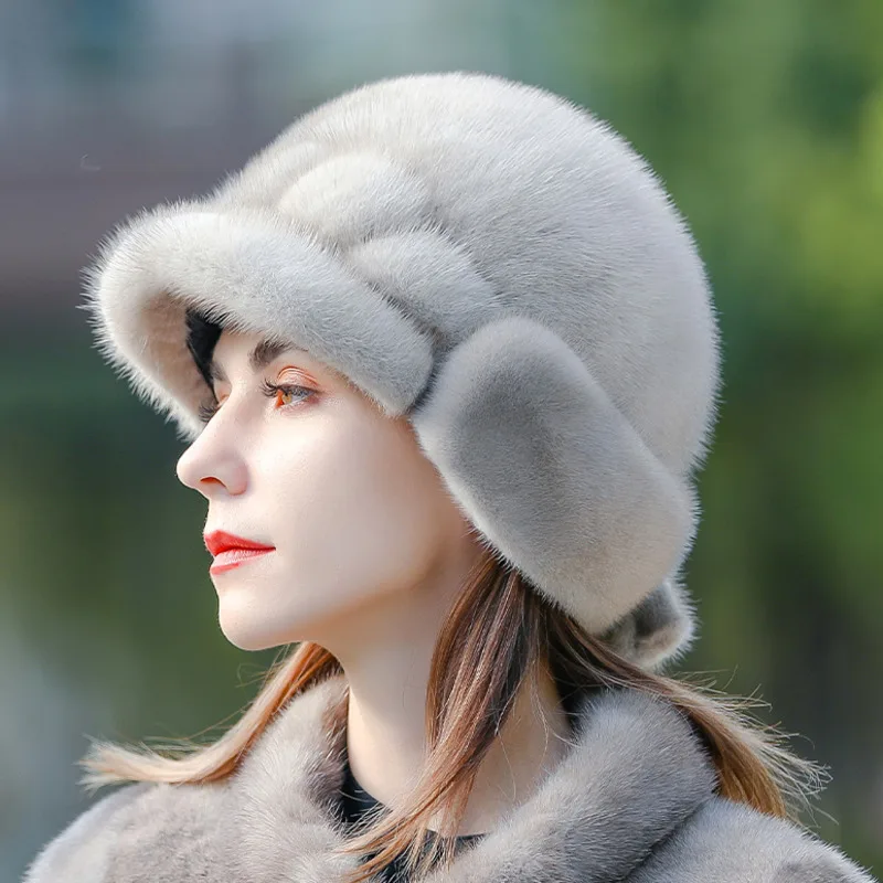 Real Mink Fur Hat For Women Winter Thickened And Warm Fur Caps Female Ear Protection Fisherman Hat Natural Whole Mink Fur Hats