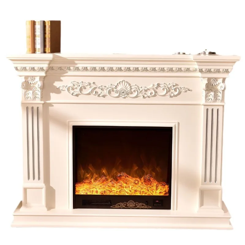 European style fireplace rack decorative cabinet 1.2/1/2 meters white solid wood drawing silver fireplace TV cabinet heating