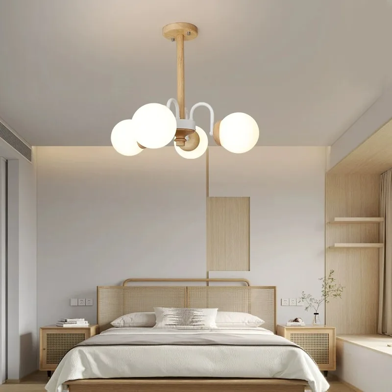 

AiPaiTe Japanese glass ball LED chandelier for living room dining room bedroom Scandinavian log chandelier