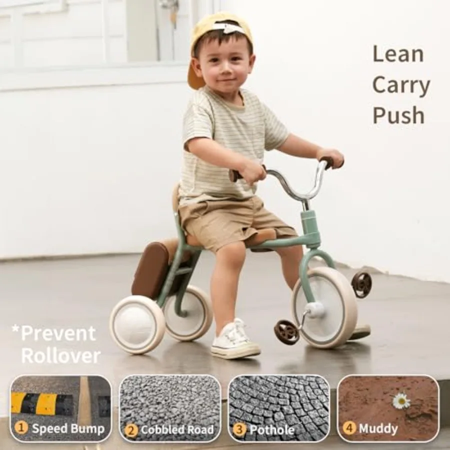 Rowerek trójkołowy dla malucha w wieku 2,5-4 lat, prezent na pierwsze urodziny dziecka, zabawka rowerowa z uchwytami na kierownicę i schowkiem do zabawy na świeżym powietrzu (zielony)