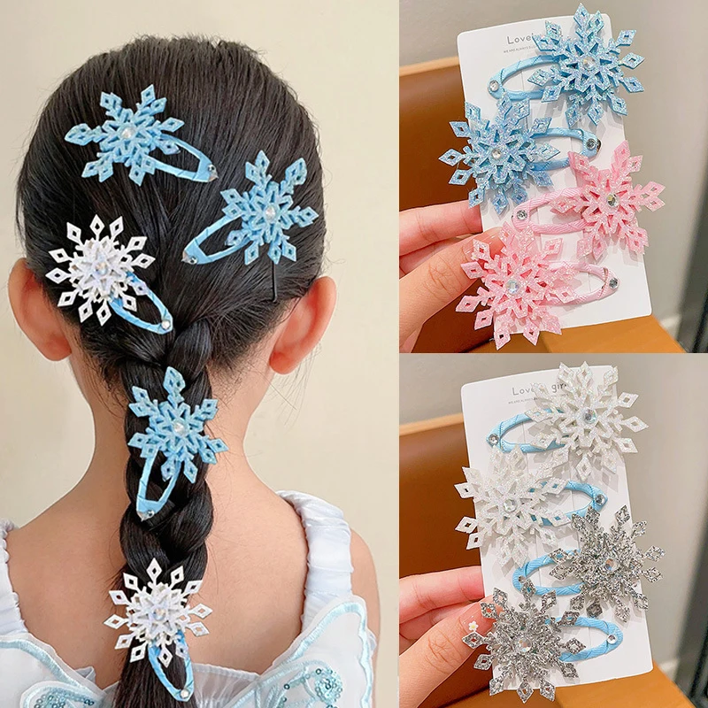 2 pçs nova princesa floco de neve meninas adorável grampos de cabelo crianças headwear grampos de cabelo presilhas acessórios para o cabelo