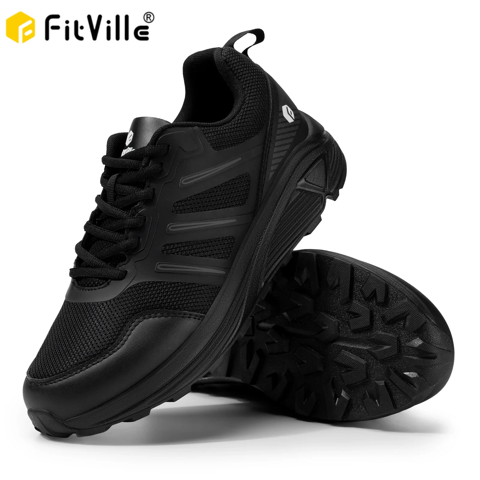 FitVille Men's Trail Running Shoes Outdoor Sneakers Wide Anti-slip Cushioning Lightweight for Swollen Feet with Arch Support