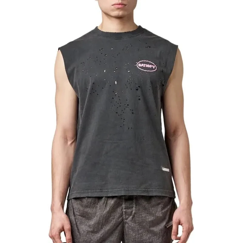 

High-Top Version Satisf Pink Foamed Letter Svel Vest ort-Sve T-irt Loose Fit Youthful Summer Casual round Ne