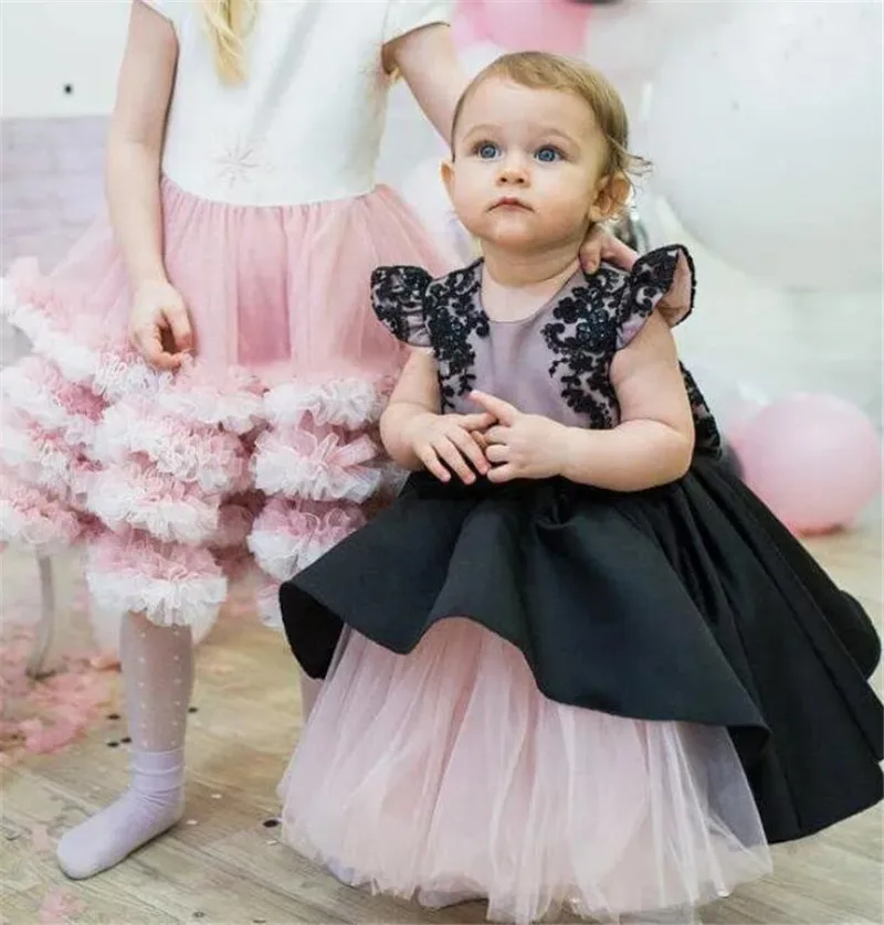 

Baby Girl Dress Black Lace Satin Princess Birthday Gown Girls Christmas Party Dress Girl Clothes 1-14Y